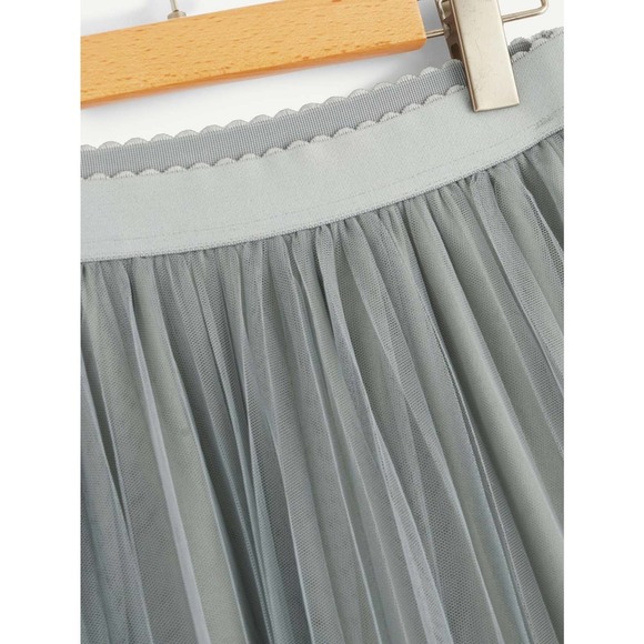 tulle tutu midi skirt Wide Waist Pleated Tulle Skirt tan brown nude - Picture 8 of 13